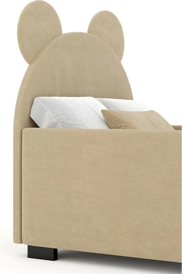 Pat lemn masiv tapitat Teddy, 200 × 108 × 88 cm