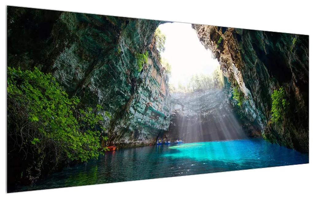 Tablou cu peșteră și lac  (120x50 cm), în 40 de alte dimensiuni noi