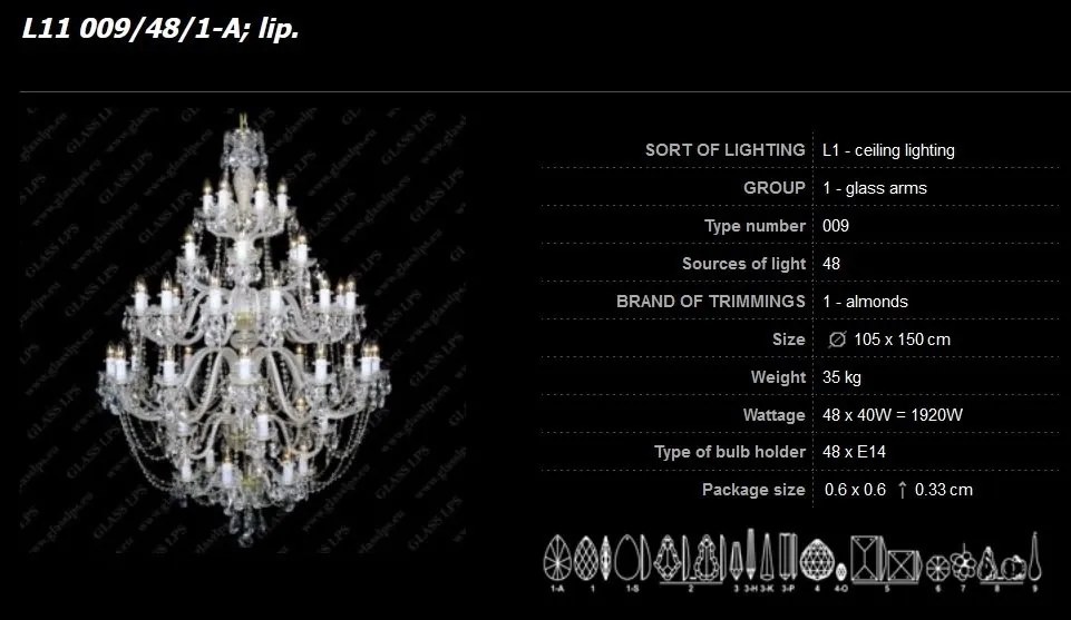 Lustra 48 brate cristal Bohemia L11 009/48/1-A; lip.