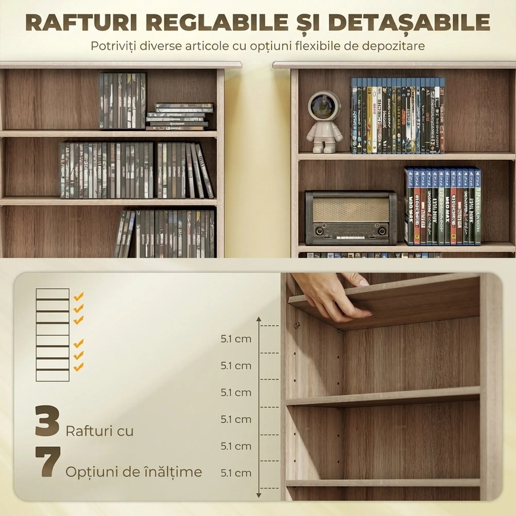 HOMCOM Raft pentru CD-uri cu 6 rafturi reglabile, capacitate 360 CD/185 DVD, 58 x 24 x 126,3 cm, culoare lemn | Aosom Romania