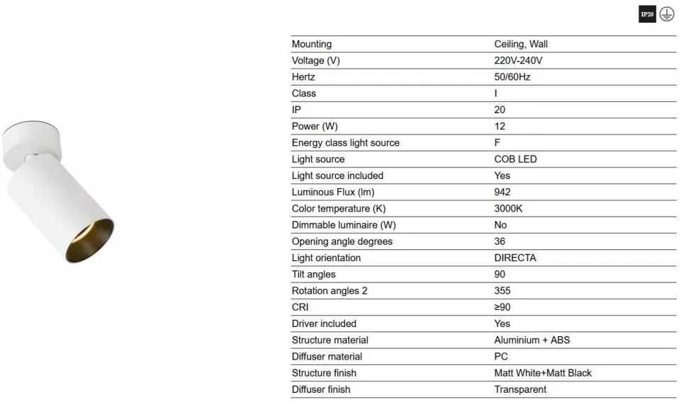 Spot LED aplicat tavan directonabil STAN 3000K alb