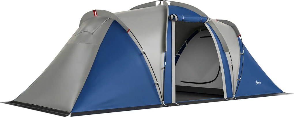 Outsunny Cort de Camping cu Dublu Strat Tip Tunel Familial 4-5 Persoane 2 Camere și Living pentru 12 Persoane Albastru | Aosom Romania