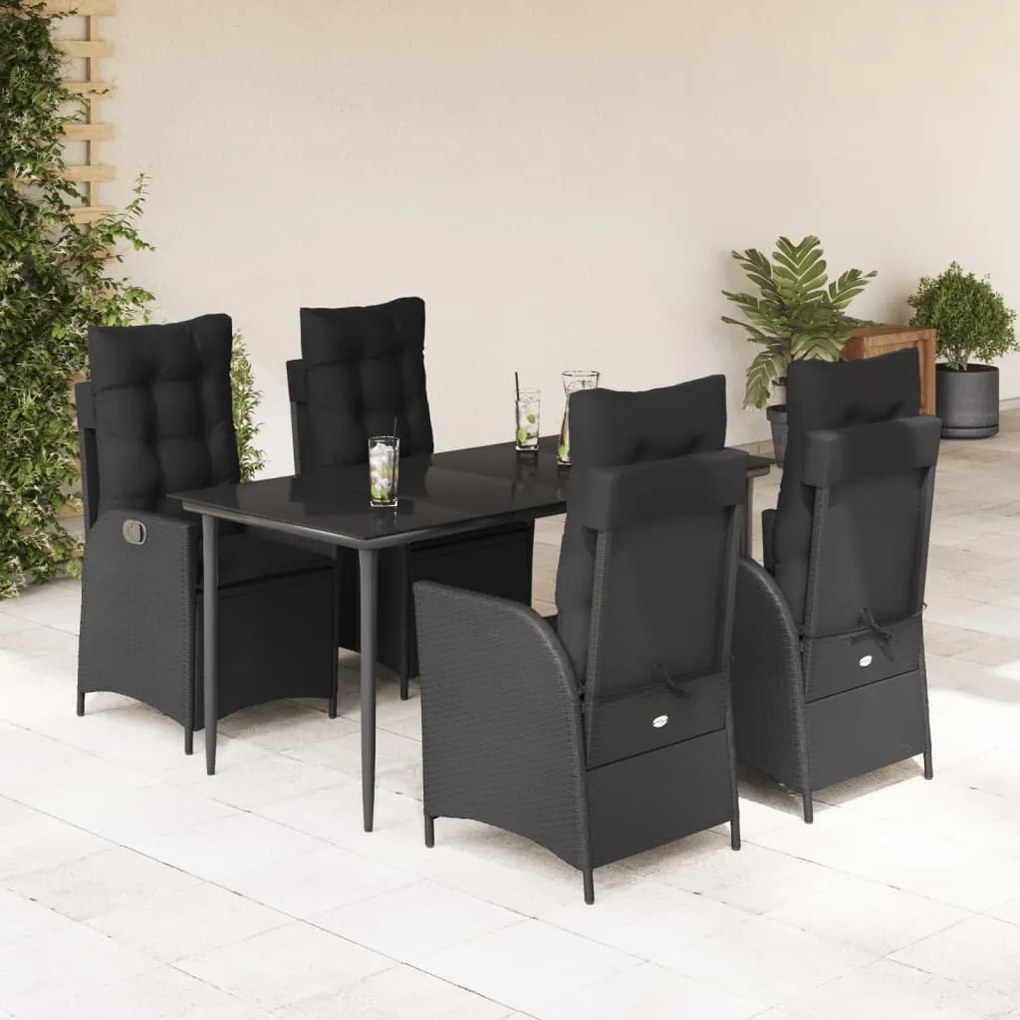 vidaXL Set mobilier de grădină cu perne, 5 piese, negru, poliratan