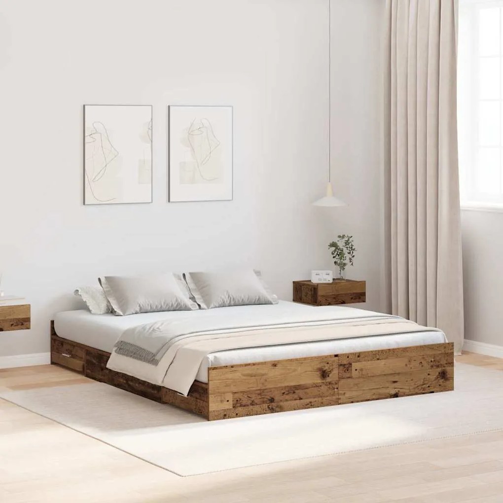 vidaXL Cadru de pat cu depozitare cu sertar cu headboard Lemn vechi 160 x 200 cm