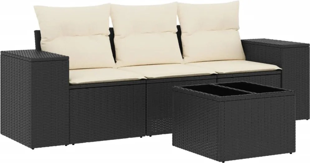 vidaXL Set mobilier de grădină cu perne, 4 piese, negru, poliratan