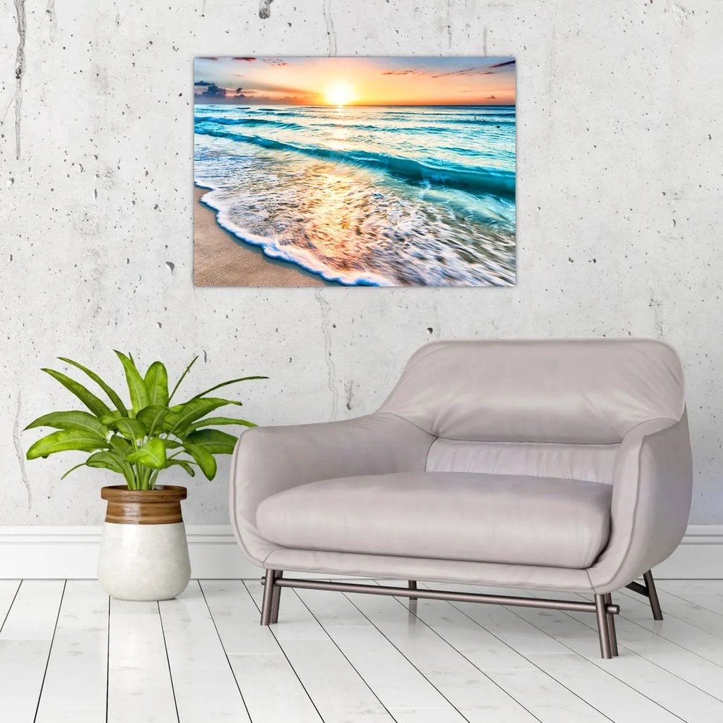 Tablou pe sticlă - Plaja de la mare (70x50 cm)