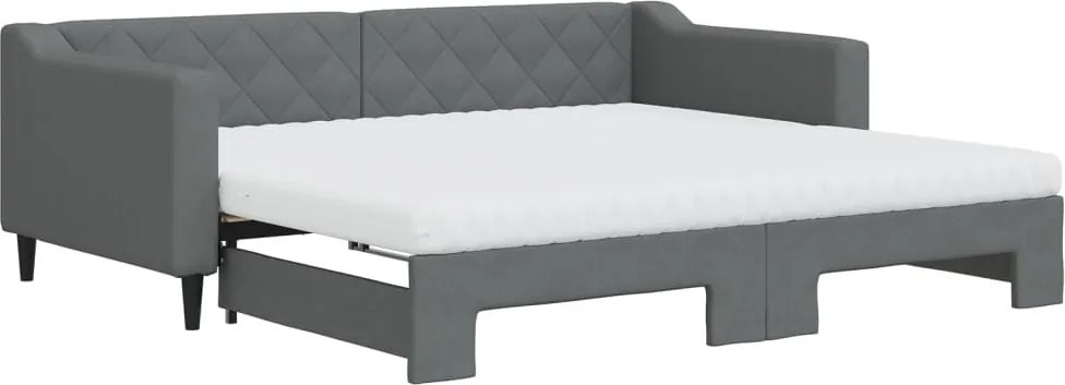 vidaXL Pat de zi cu extensie și saltele, gri închis, 90x190 cm, textil