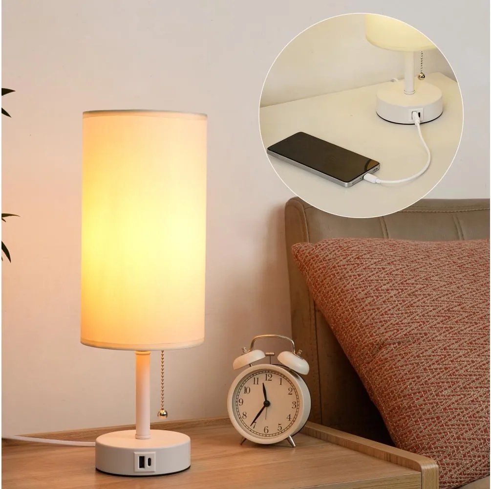 Brilagi - Lampă de masă TABLON cu port USB, 1xE27/25W/230V, alb/crem