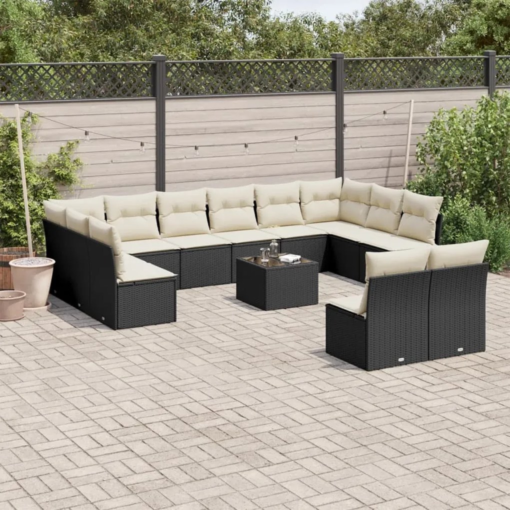 vidaXL Set mobilier de grădină cu perne, 13 piese, negru, poliratan