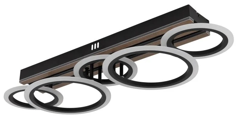 Plafoniera LED CCT BLEVINS riflaj MDF cu efect de lemn