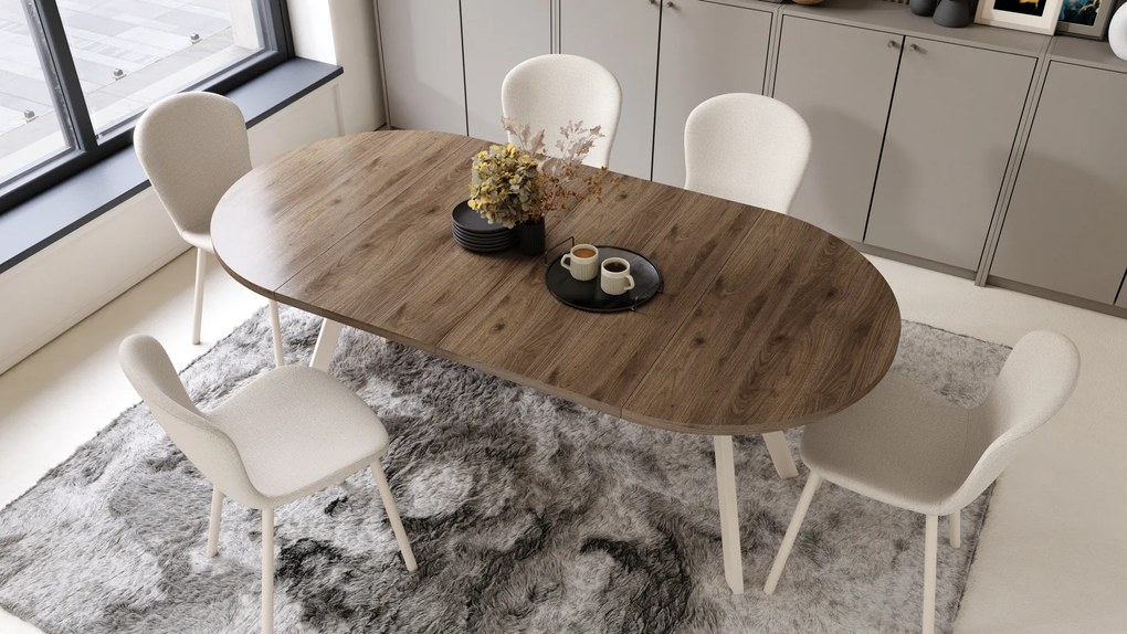 Mazzoni ALMO Nuc Elegant/picioare bej - MASĂ ROTUNDĂ EXTENSIBILĂ CU PICIOARE ÎN FORMĂ DE Y STIL LOFT PENTRU SALON/SUFRAGERIE
