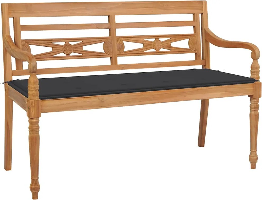 vidaXL Bancă Batavia cu pernă antracit, 120 cm, lemn masiv tec