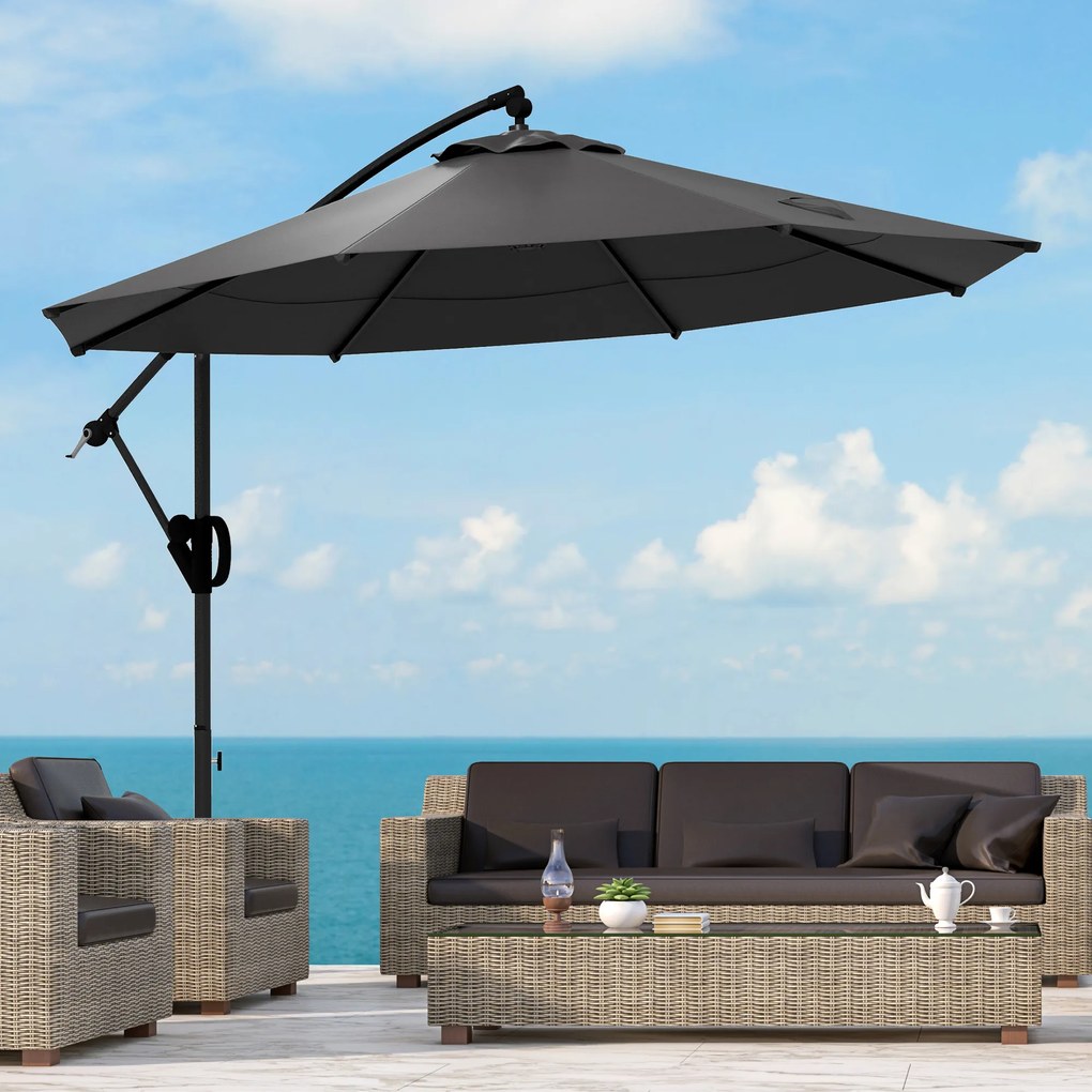 Outsunny Umbrelă de soare cu suspensie, inclusiv bază în formă de cruce, 293 x 293 x 260 cm, Gri | Aosom Romania