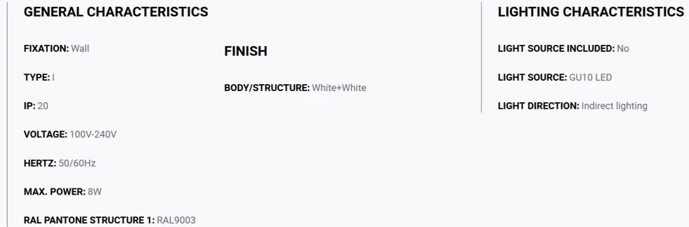 Aplica perete aluminiu striat alb, 2xGU10, LUNE square