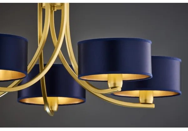 Jupiter 2094 - Candelabru ARTHUR suspendat cu lanț, 5xE27/15W/230V, albastru/auriu