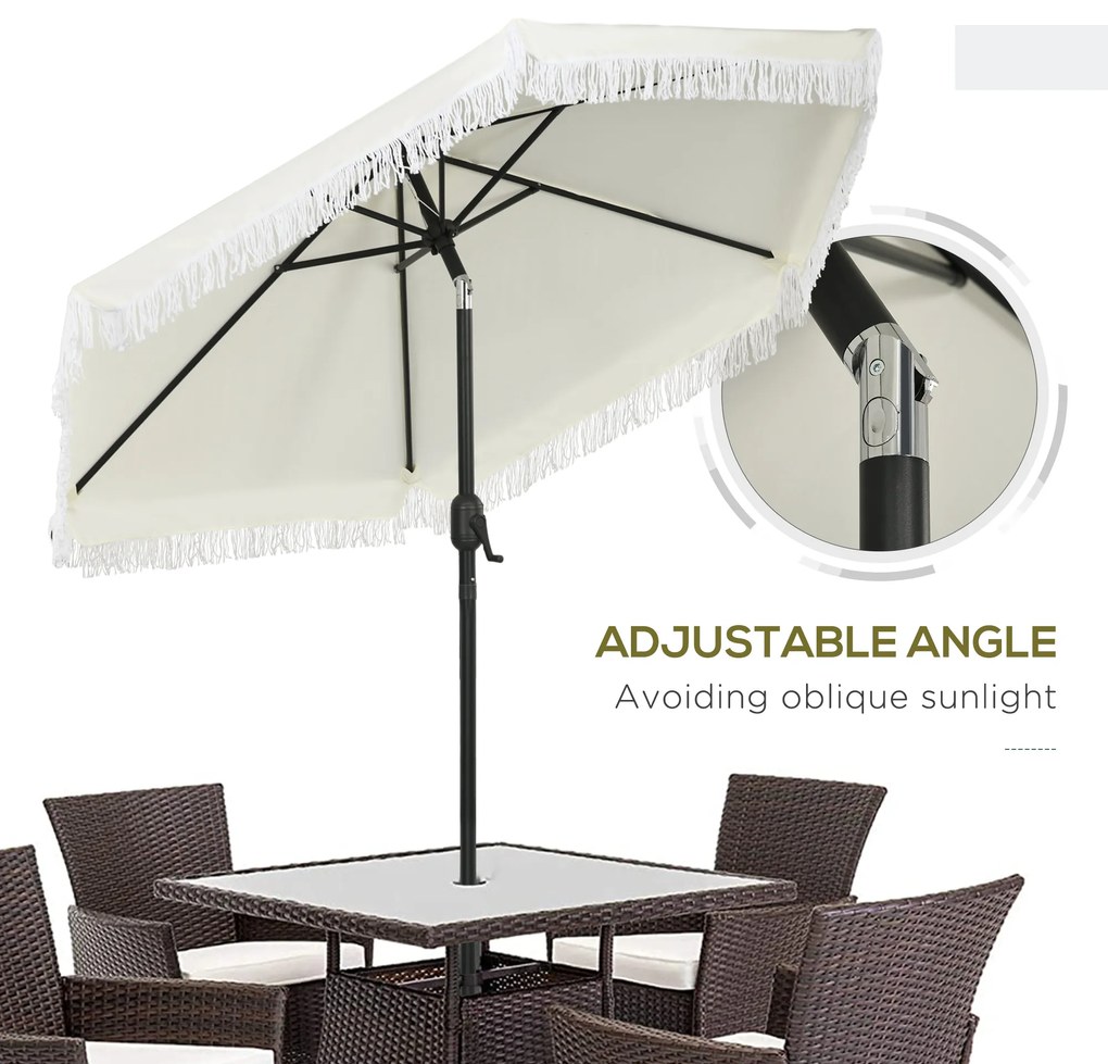 Outsunny Umbrelă de Terasă cu Înclinare, Umbrelă pentru Masă cu Volane Franjurate și Manivelă, Φ2.25x2.23 m, Alb-Crem | Aosom Romania