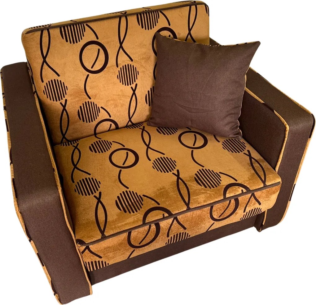 Fotoliu SAMY NEXT extensibil, cu lada de depozitare, stofa maro, cadru metalic, 103x100x92 Stofa, Maro + Bej