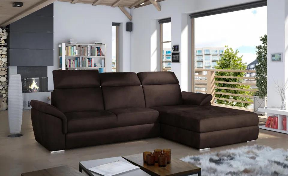 Canapea tapitata, extensibila, cu spatiu pentru depozitare, 272x100x216 cm, Trevisco R01, Eltap (Culoare: Cafeniu / Maro inchis)