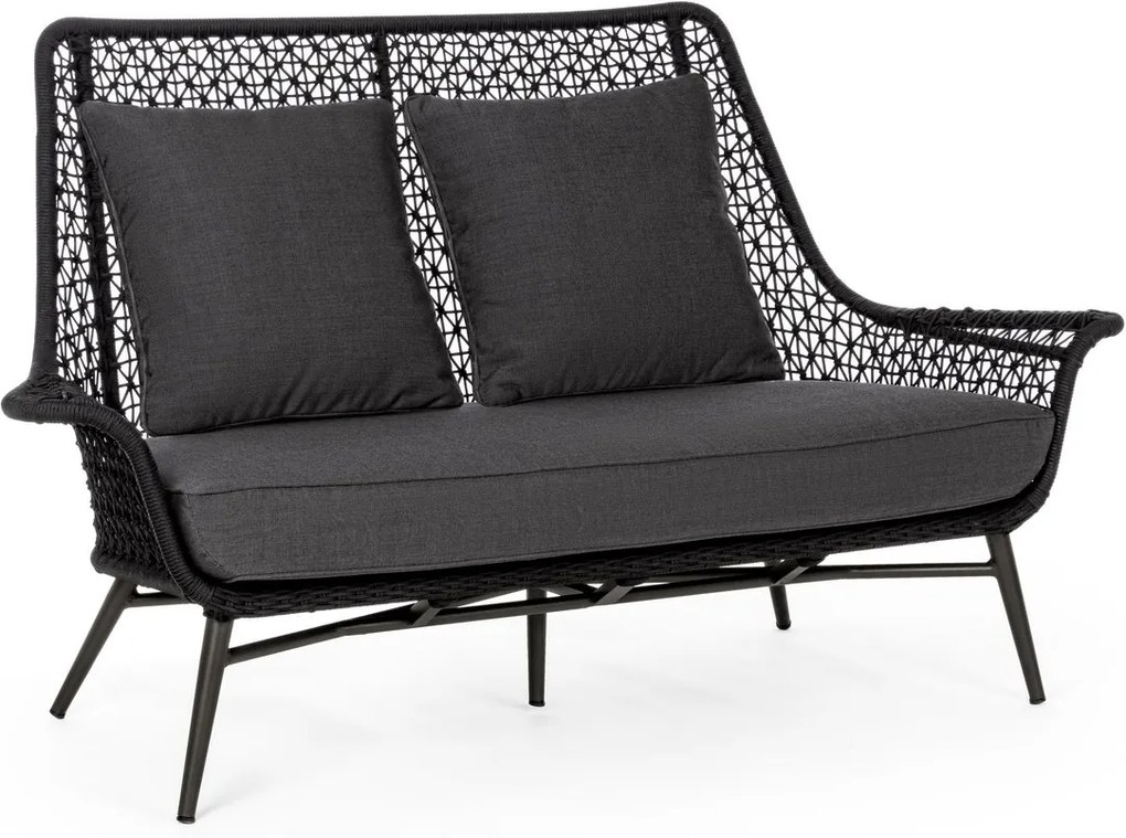 Canapea 2 locuri cu picioare din fier si perne textil gri Cristobal 157 cm x 79.5 cm x 91.5 h x 39 h1 x 52.5 h2