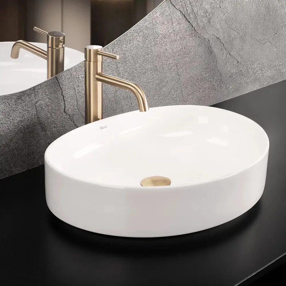 Lavoar pe blat Rea Joana oval 50 cm alb lucios