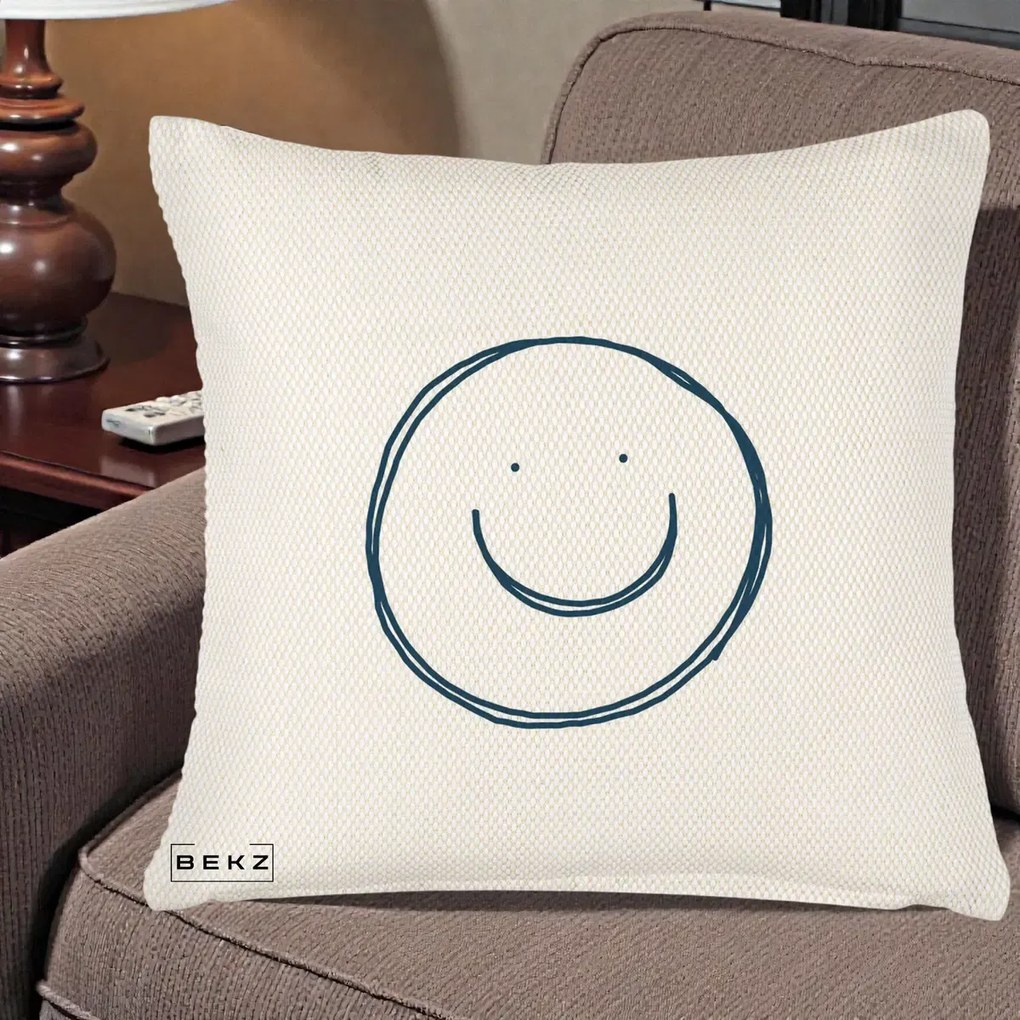 Perna Decorativa Smile Desen Minimalist, 40x40 cm, Crem Reliefat, Husa Detasabila, Perna Inclusa, BEKZ®