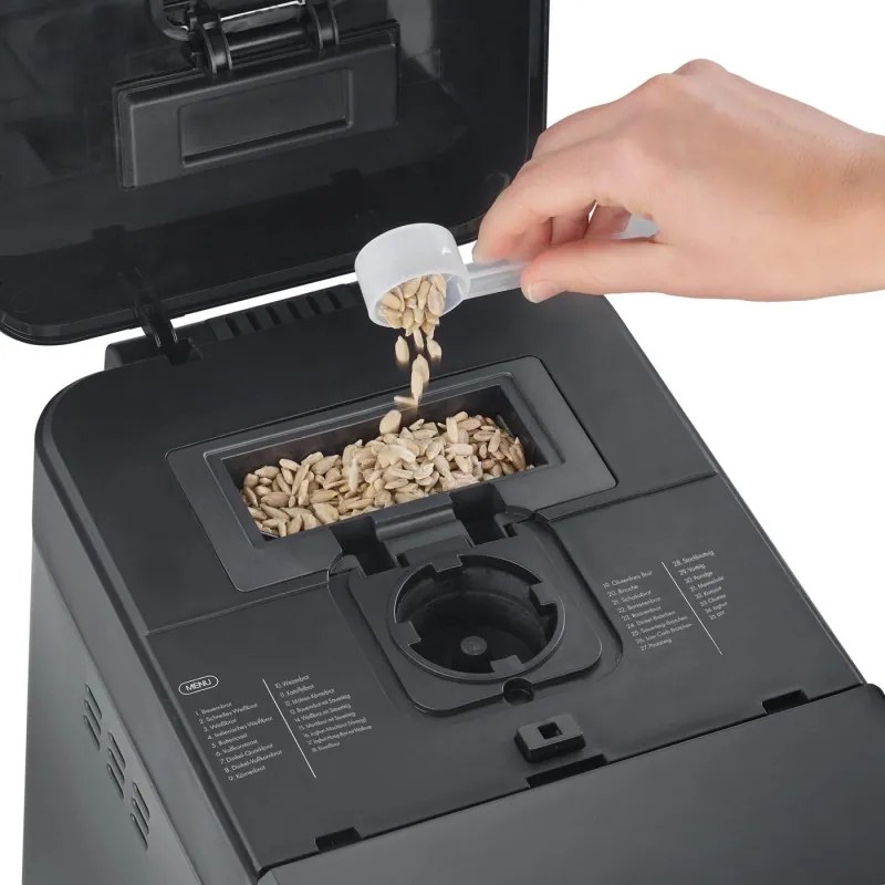 Masina de facut paine Graef BA806, 520 W, 500–750 g, 36 de programe, Strat antiaderent, 3 trepte de rumenire, Temporizator cu pornire intarziata, Negru