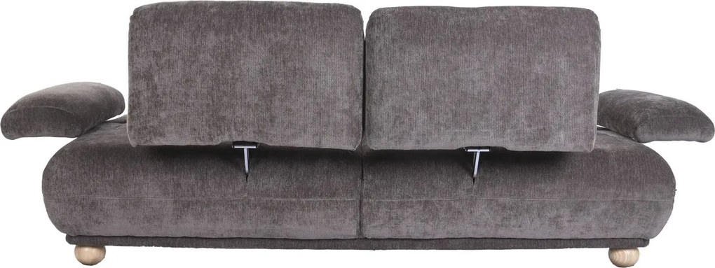Canapea cu 3 locuri din bumbac, gri, spătar rabatabil, picioare sferice din lemn, material rezistent la pete, 85 x 220 x 111 cm, „Èze”