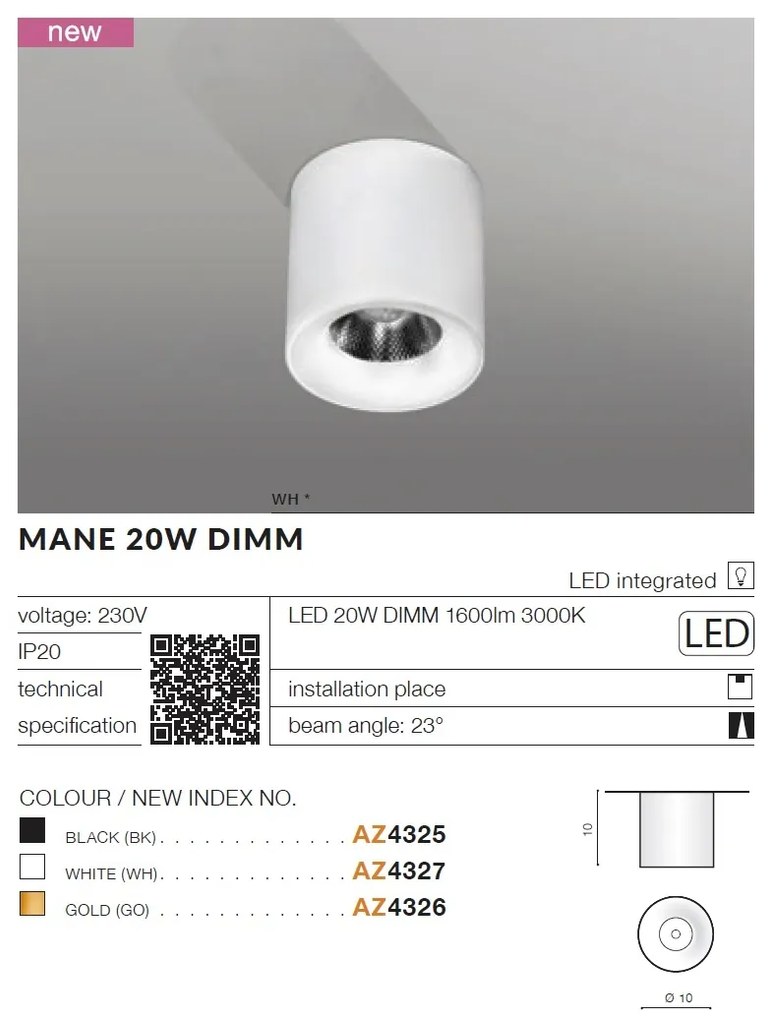 Spot LED aplicat tavan/plafon MANE 20W DIMM auriu
