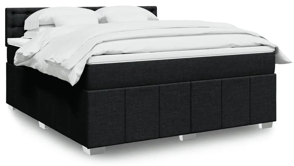 vidaXL Pat box spring cu saltea, negru, 180x200 cm, catifea
