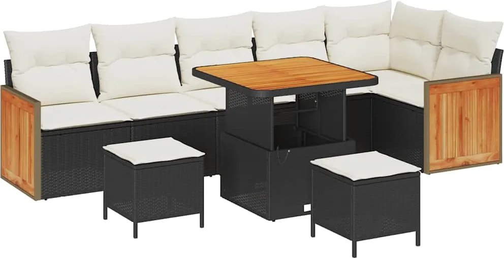 vidaXL Set de canapele pentru grădină 11 pcs Negru și Crem poliratan