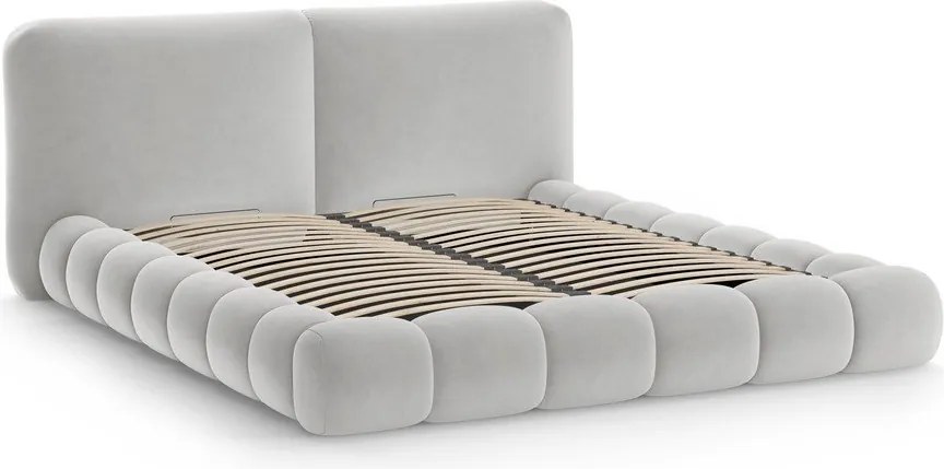 Pat matrimonial gri tapițat cu spațiu de depozitare cu somieră 180x200 cm Solange – Micadoni
