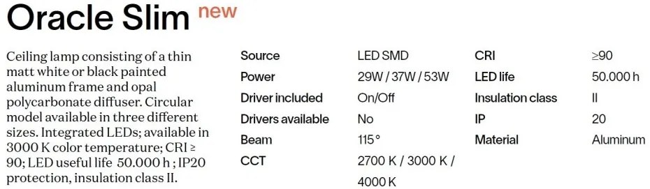 Lustra LED design geometric Oracle slim pl d090 round 2700k on-off alba