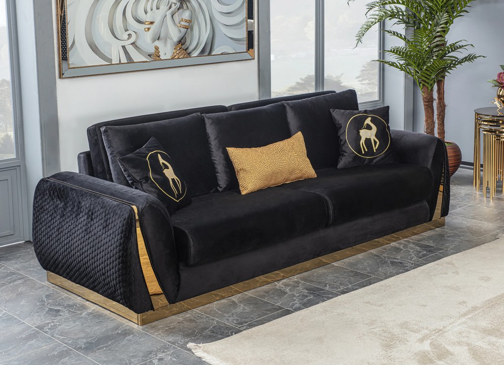 Canapea 3 locuri lux lexus (249x103x86) - neagra