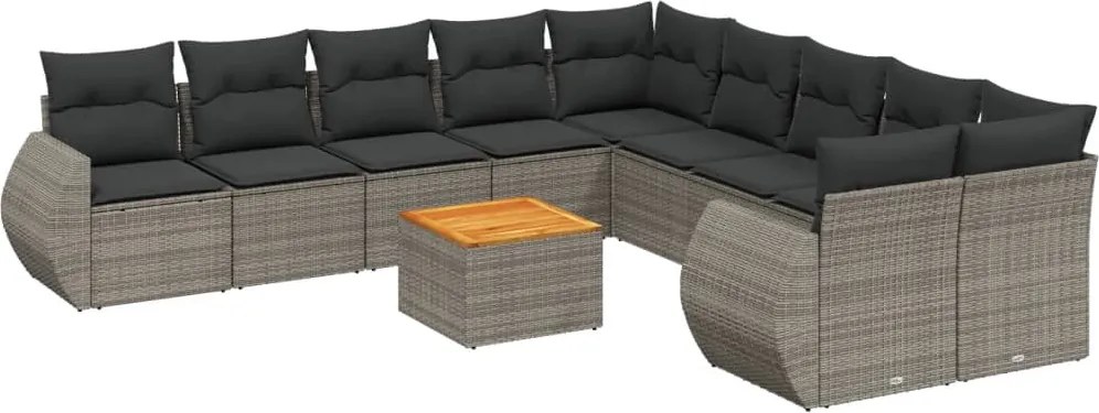 vidaXL Set canapele de grădină cu perne, 11 piese, gri, poliratan