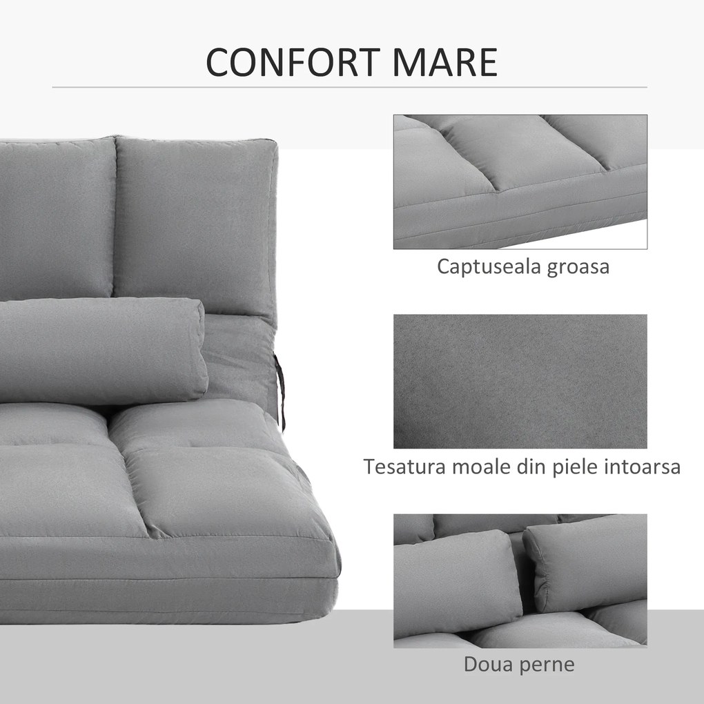 HOMCOM Canapea De Podea Pliabila, 130x73x60 cm Gri | Aosom Romania