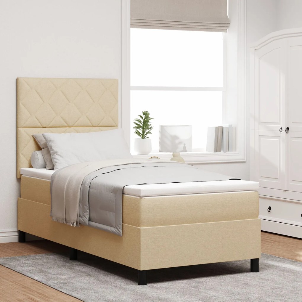 vidaXL Pat cu arcuri cu saltea cu headboard Crem 100 x 200 cm țesătură