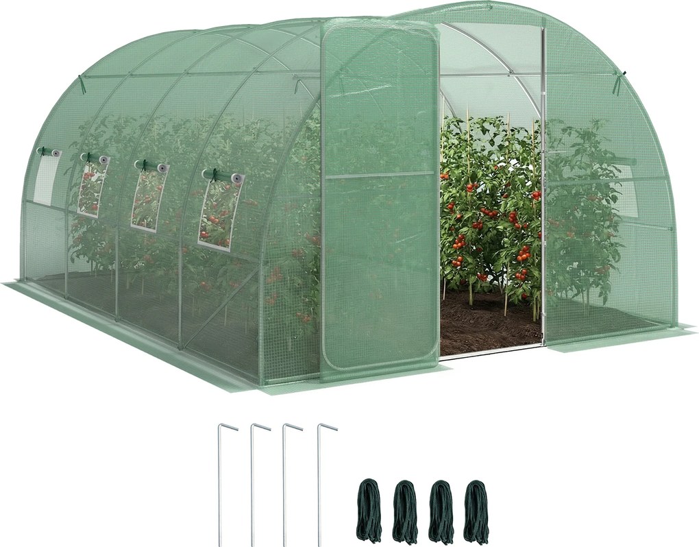 Outsunny Seră tunel pentru grădină 12 m², seră tunel 295x400x200 cm ușă și 8 ferestre, husă PE 140 g/m² verde | Aosom Romania