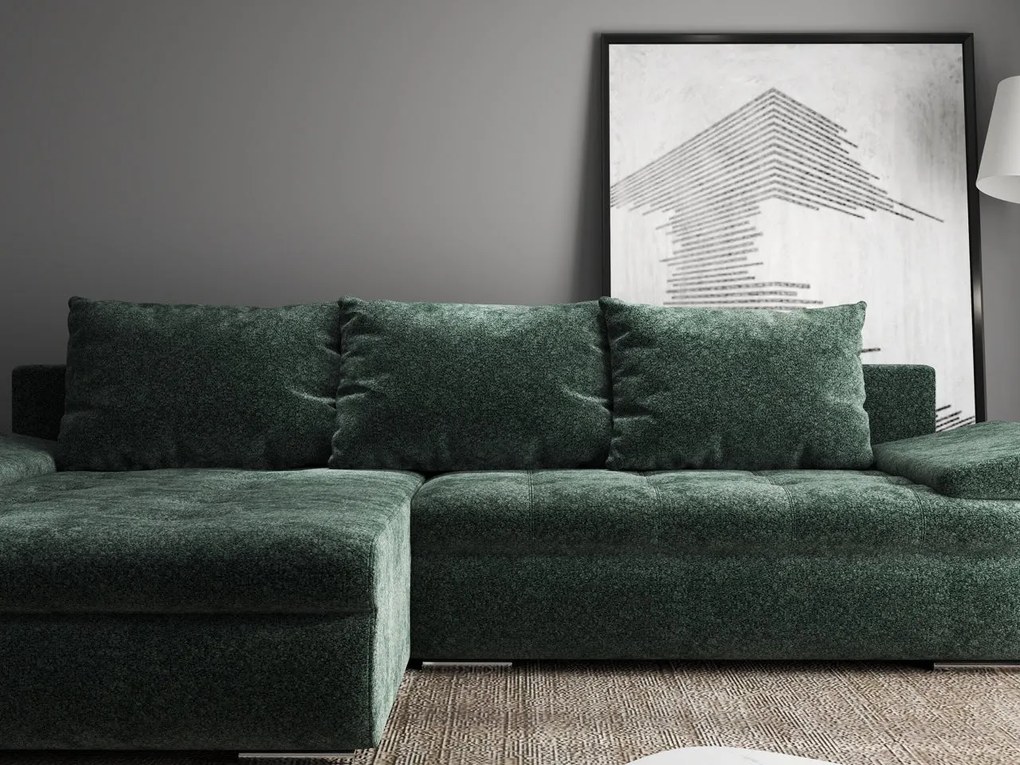 Colțar extensibil dumonde cu ladă de depozitare si sezut confortabil din spuma high-density, Leonardo Euphoria Verde 260x185 cm