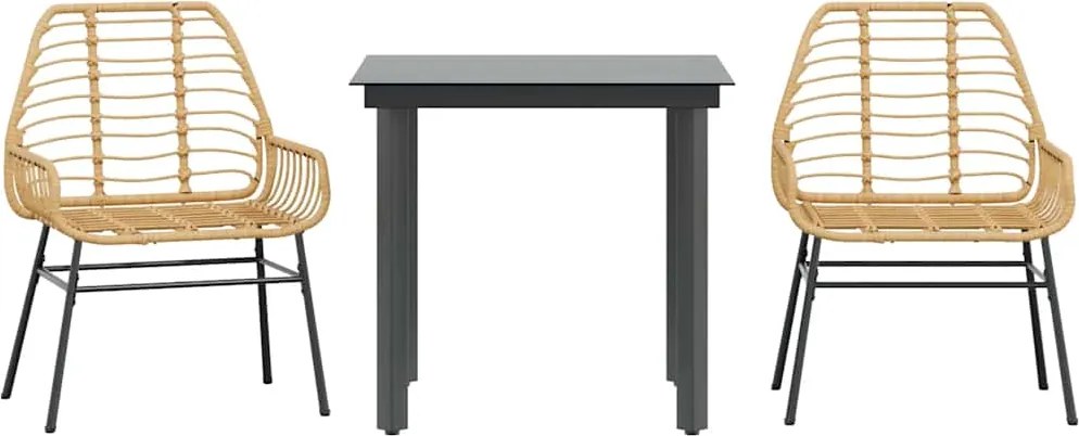 vidaXL Set de masă pentru grădină, 3 piese, gri, poliratan sticlă
