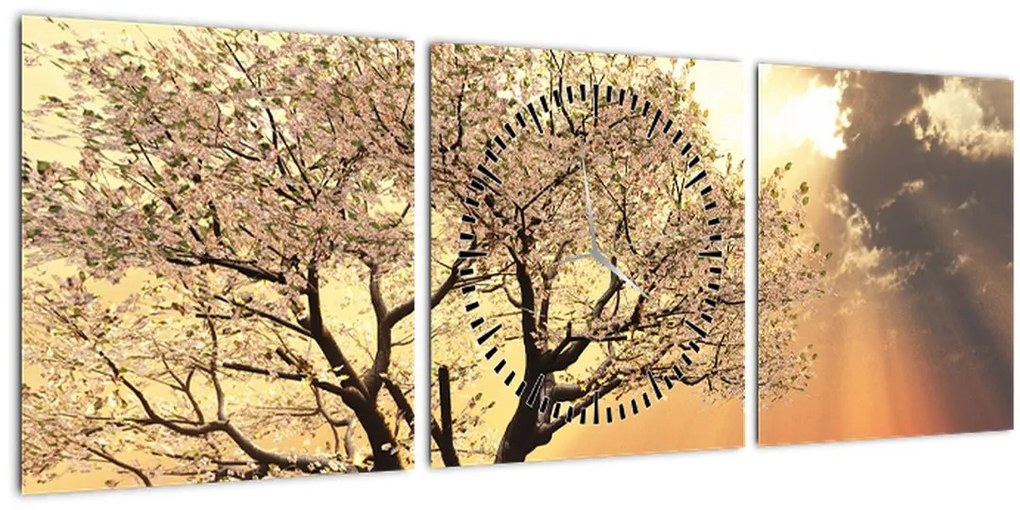 Tablou cu copac pe luncă (cu ceas) (90x30 cm)