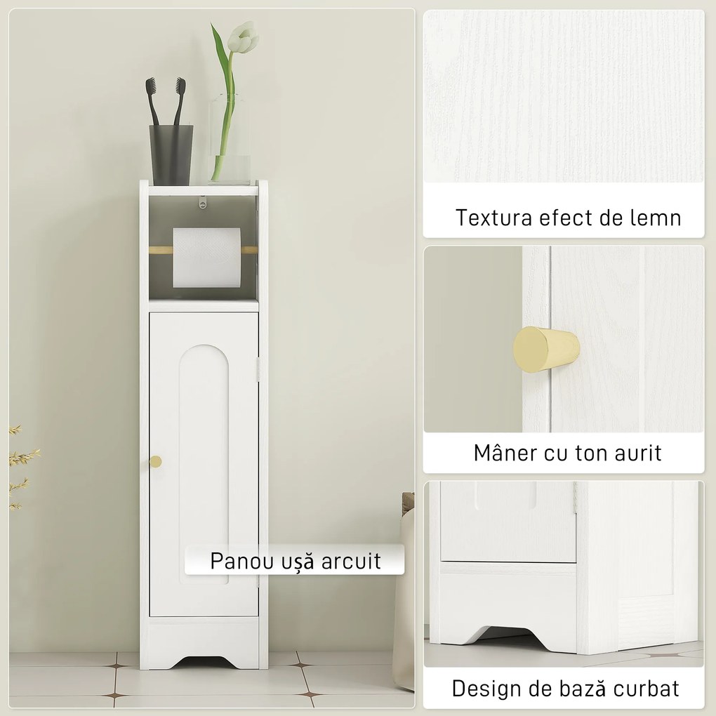 HOMCOM Dulap Compact pentru Baie cu Suport Hârtie Igienică - Alb | Aosom Romania