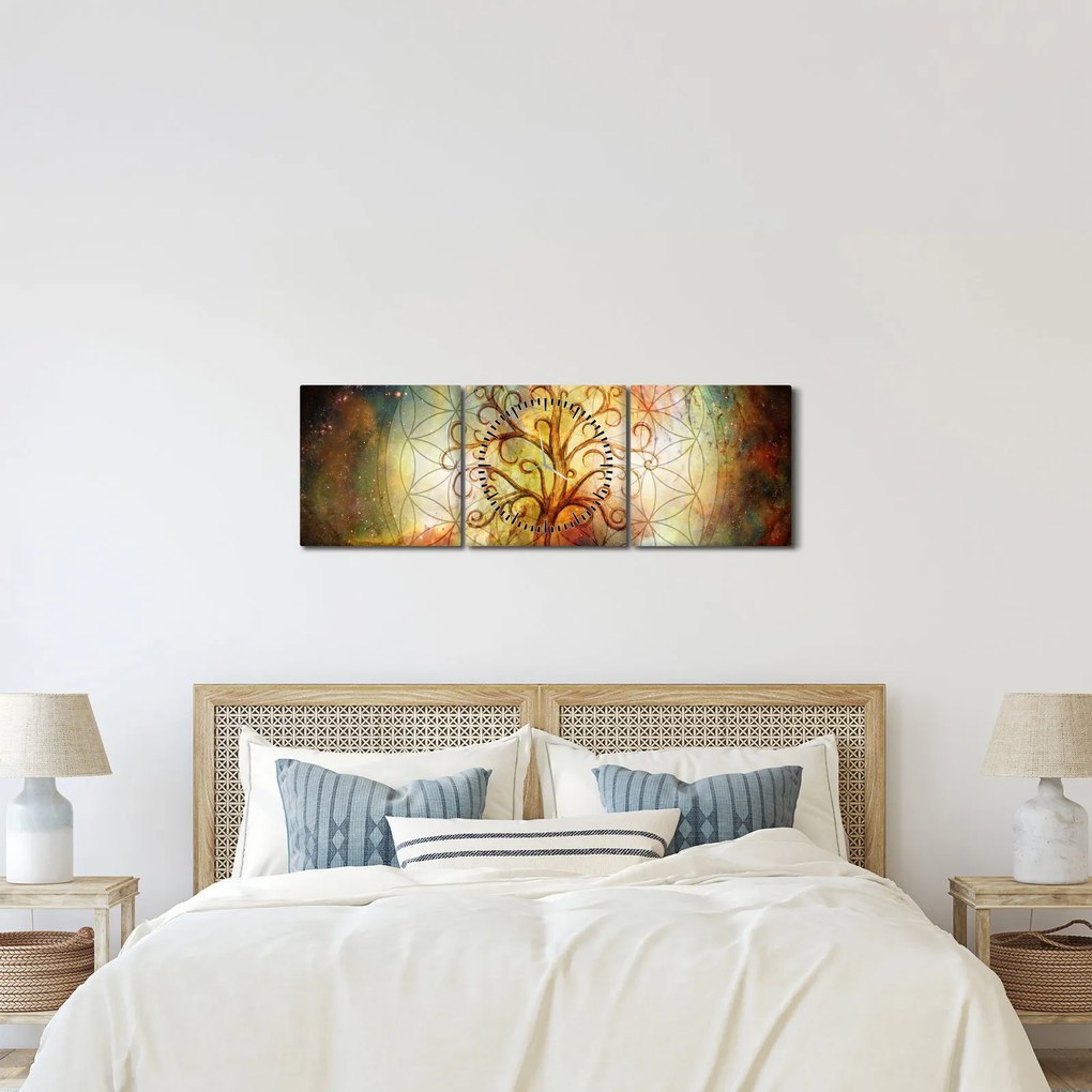 Tablou abstract cu copac (cu ceas) (90x30 cm)