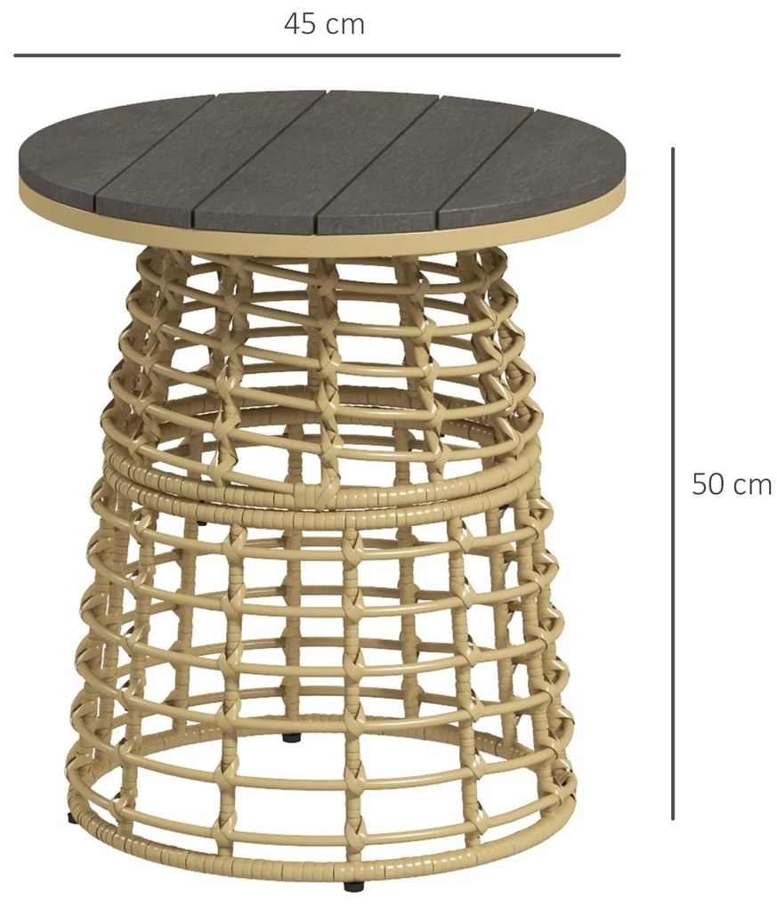 Outsunny Masă de cafea de grădină rotundă din rășină aspect răchită metal și blat compozit, dim. Ø45 x 50H cm | Aosom Romania