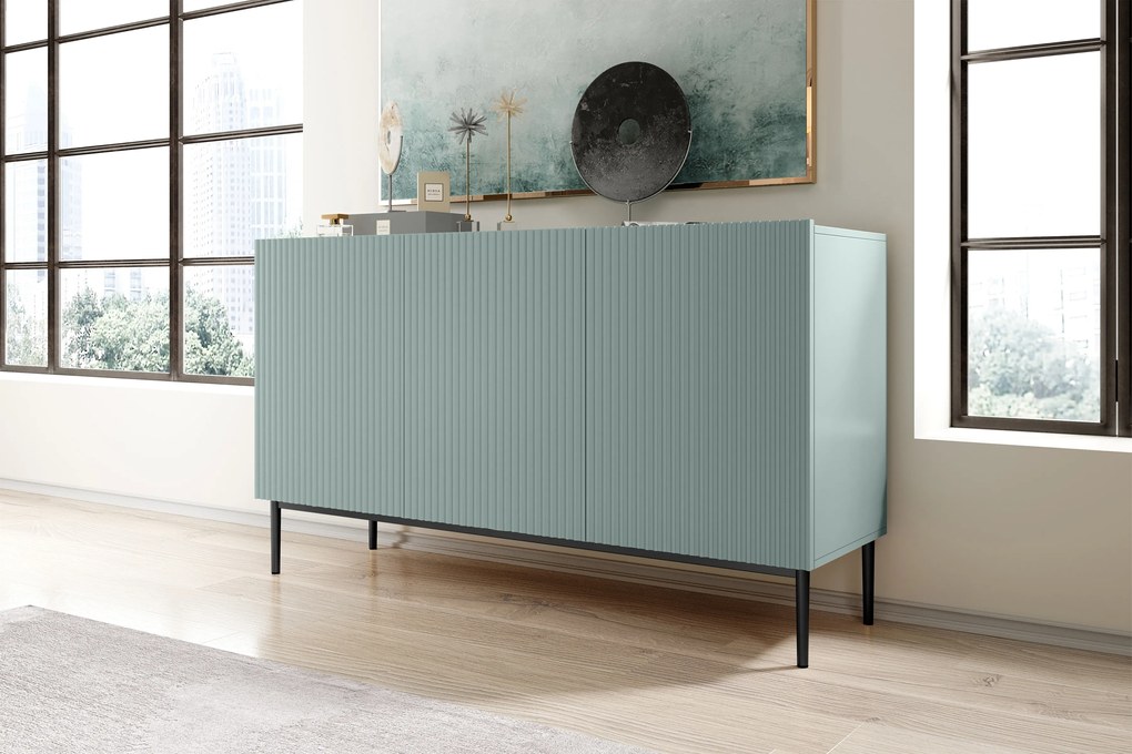 Comoda cu sertare Nicole 150 cm - MDF salvie / picioare negre