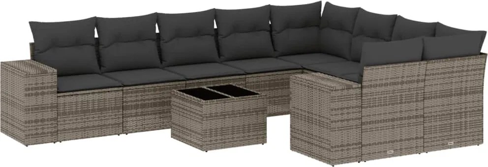 vidaXL Set mobilier de grădină cu perne, 10 piese, gri, poliratan