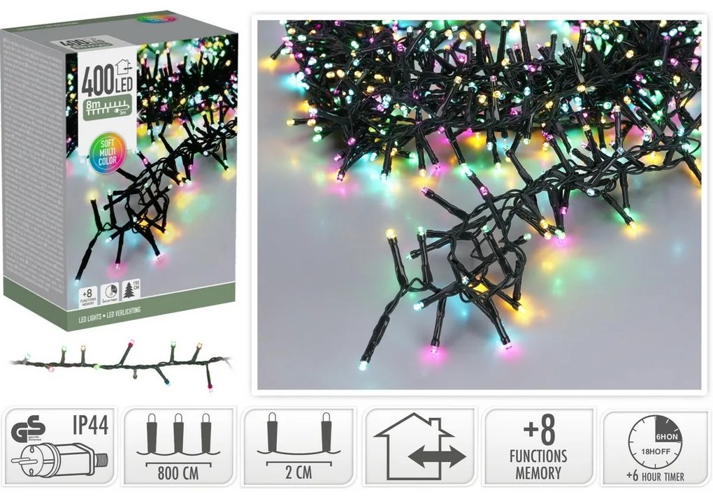 Lanț luminos exterior Macaron, 8 m, 400 LED,(verde, portocaliu, albastru, roz), temporizator, 8 m