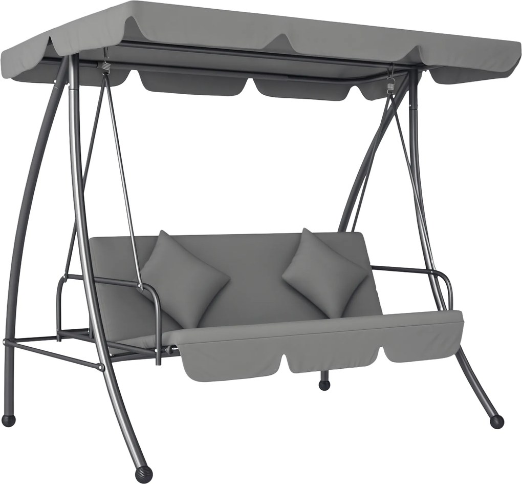 Outsunny Balansoar de grădină convertibil 3 locuri Înclinare Acoperiș reglabil Saltea 200 x 125 x 170 cm metal Polyester Gri deschis | Aosom Romania