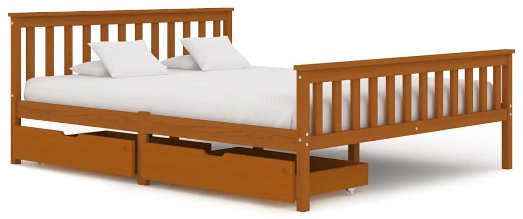 3060532 vidaXL Cadru de pat cu 2 sertare, maro miere 160x200 cm lemn masiv pin