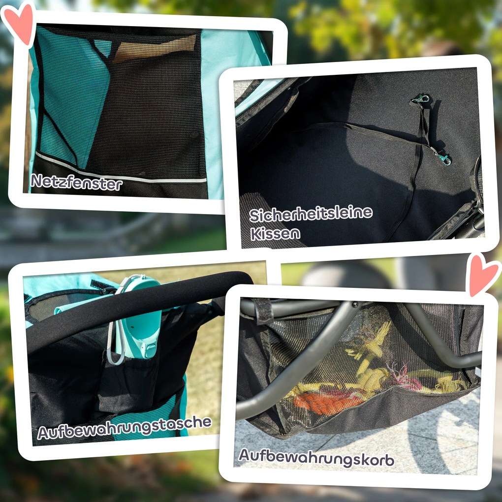 PawHut Cărucior pentru câini, cărucior pentru animale de companie pentru câini și pisici mici, cu coș de depozitare, design pliabil cu un clic, Turcoaz | Aosom Romania