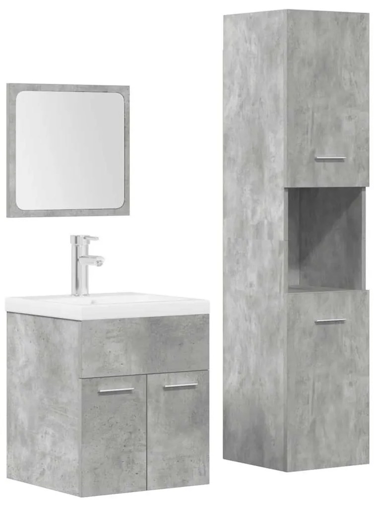 vidaXL Set mobilier de baie, 4 piese, gri beton, lemn compozit